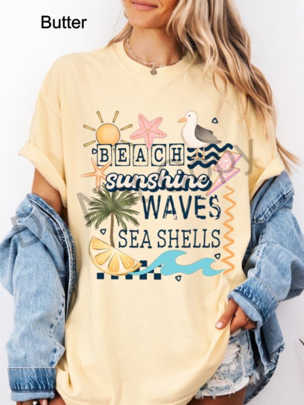 Comfort‎ Colors Beach Sunshine Waves Seashells Shirt Coastal Summer Graphic Tee